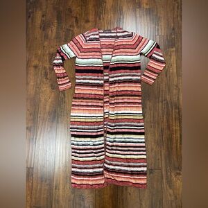 Peruvian Connection Long (46”) Knit Cardigan Open Front Multicolor Women’s XL.